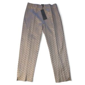 D. Exterior Elastic Waist Geometric Patterned Pants in Cream and Light Pink